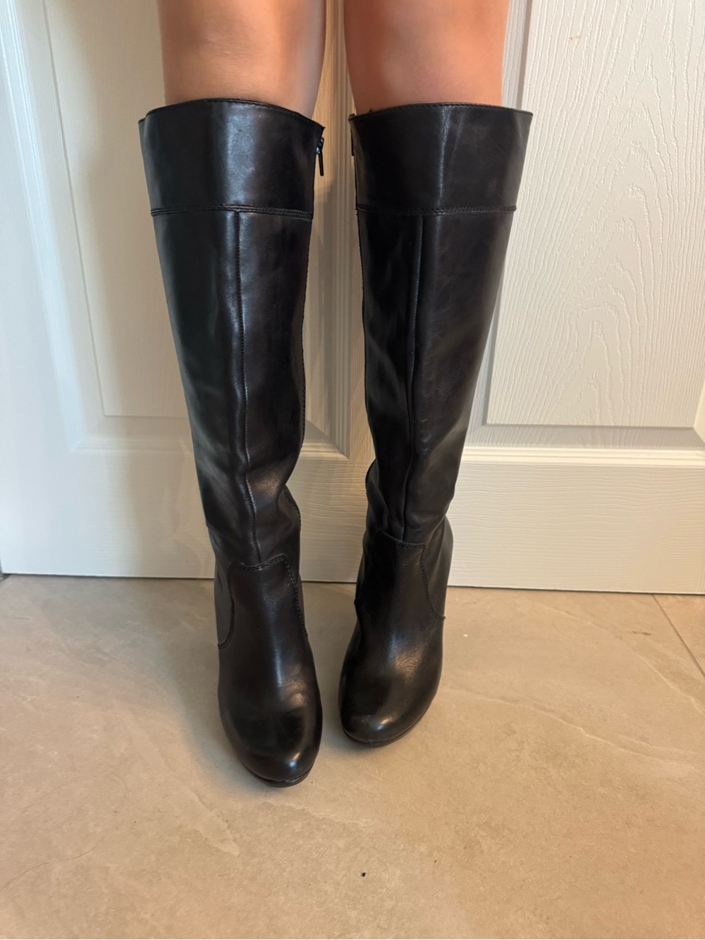 Gianni Bini Black Knee-High Leather Heeled Boots